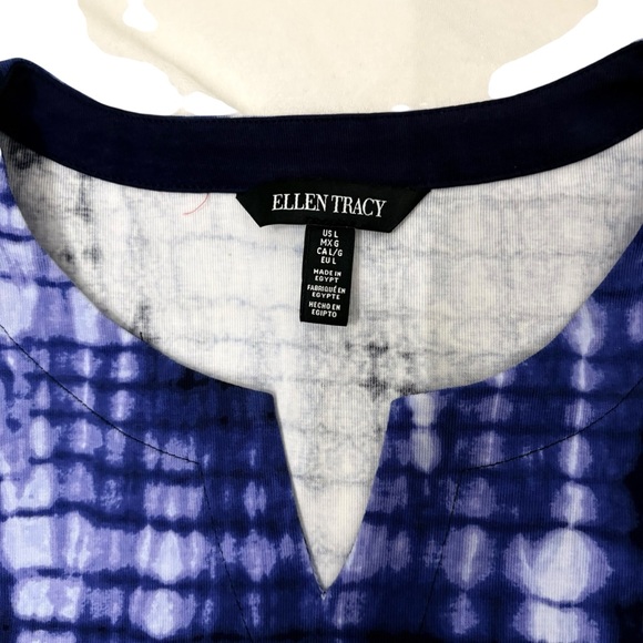 ELLEN TRACY Blue and White Tie-Dye casual Dress size large - Picture 4 of 5